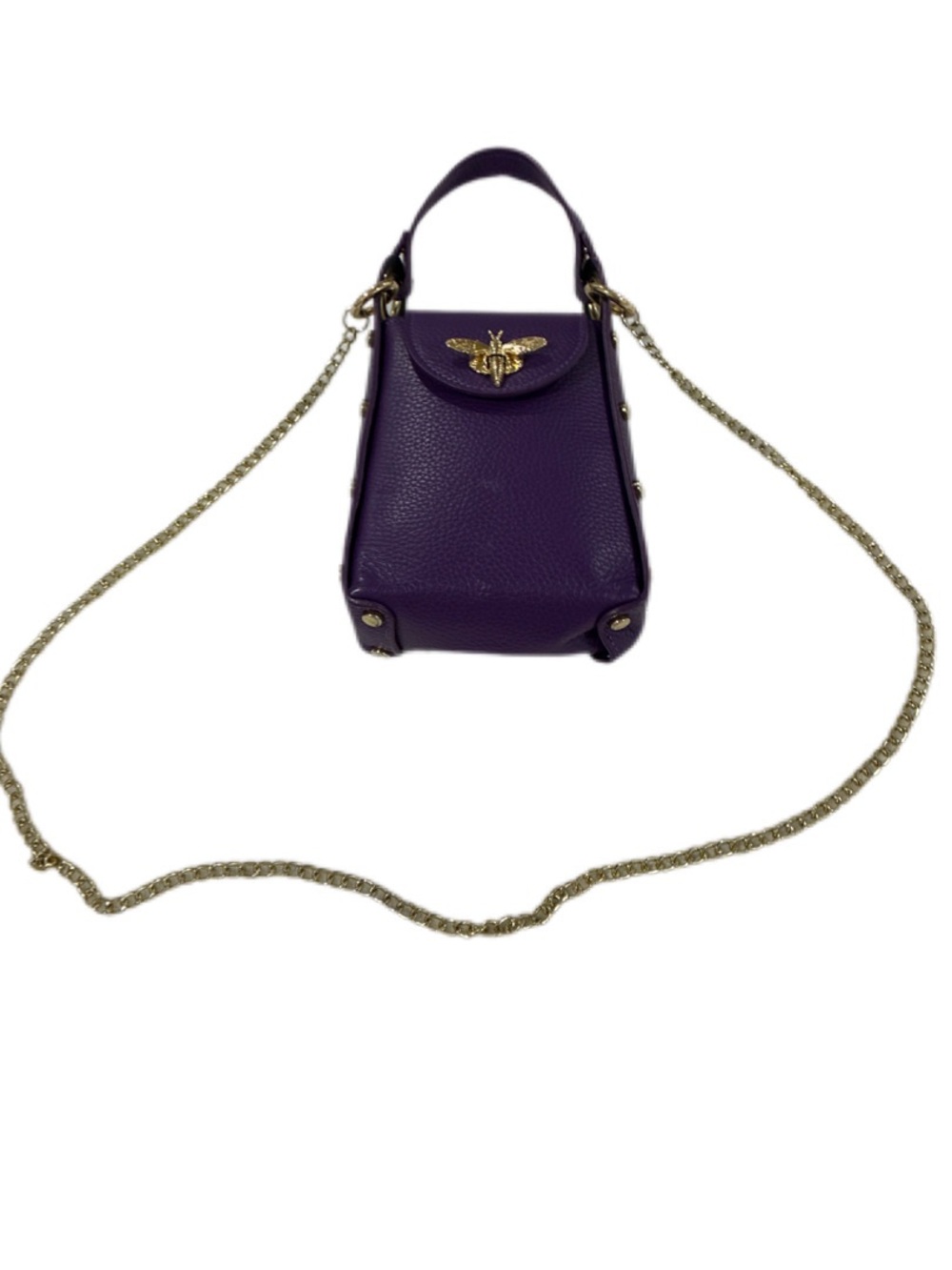 Source Unknown Purple Leather Crossbody with Gold Bee Detail